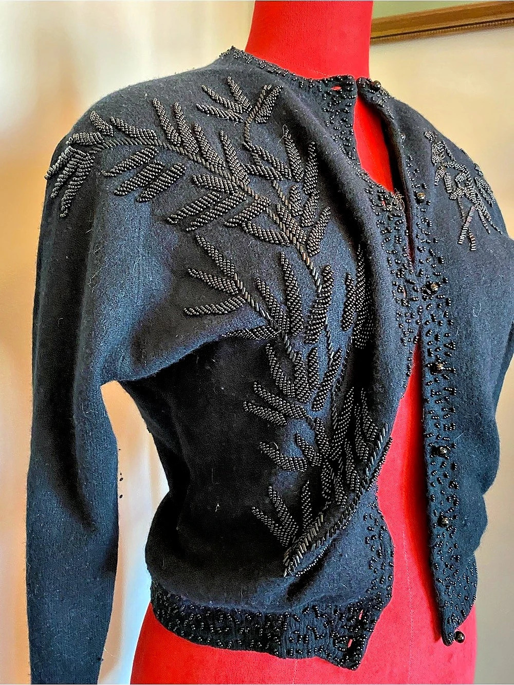 Vintage Beaded Wool Cardigan 40s/50s